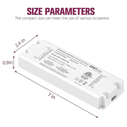 EMITEVER Triac Dimmable Driver, 2 Packs 50W Power Supply, AC 120V to DC 24V