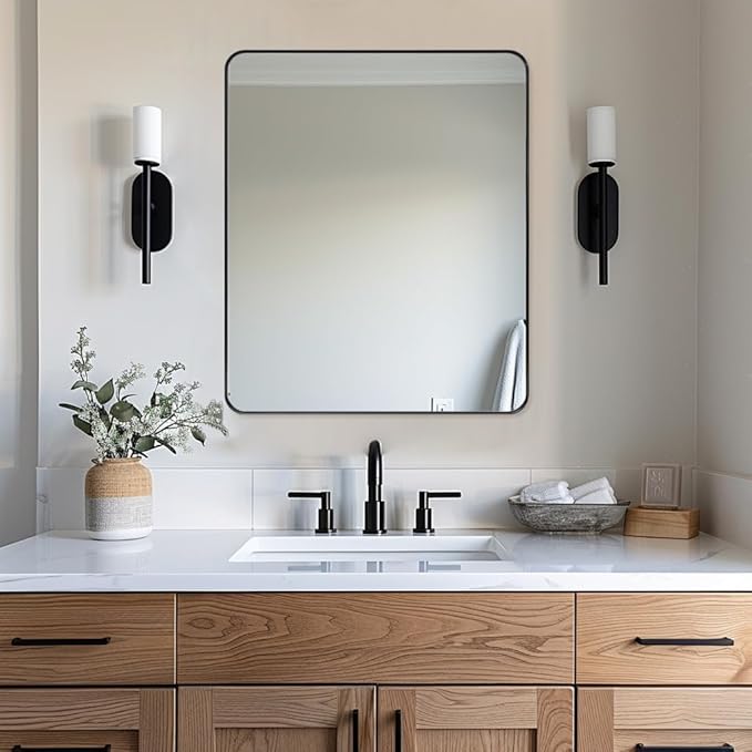 ANDY STAR Wall Mirror for Bathroom, 30x36 Matte Black Bathroom Mirror, Modern