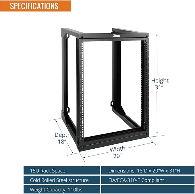Tecmojo 15U Server Rack with Swing Gate, 15U Rack