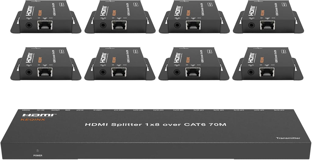 KEQINX 4K 1x8 HDMI Extender Splitter 70m/230ft HDMI Over Ethernet Splitter POC