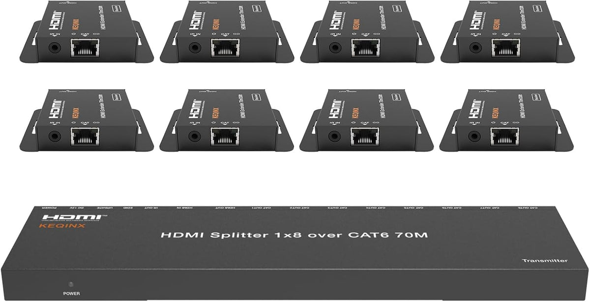 KEQINX 4K 1x8 HDMI Extender Splitter 70m/230ft HDMI Over Ethernet Splitter POC