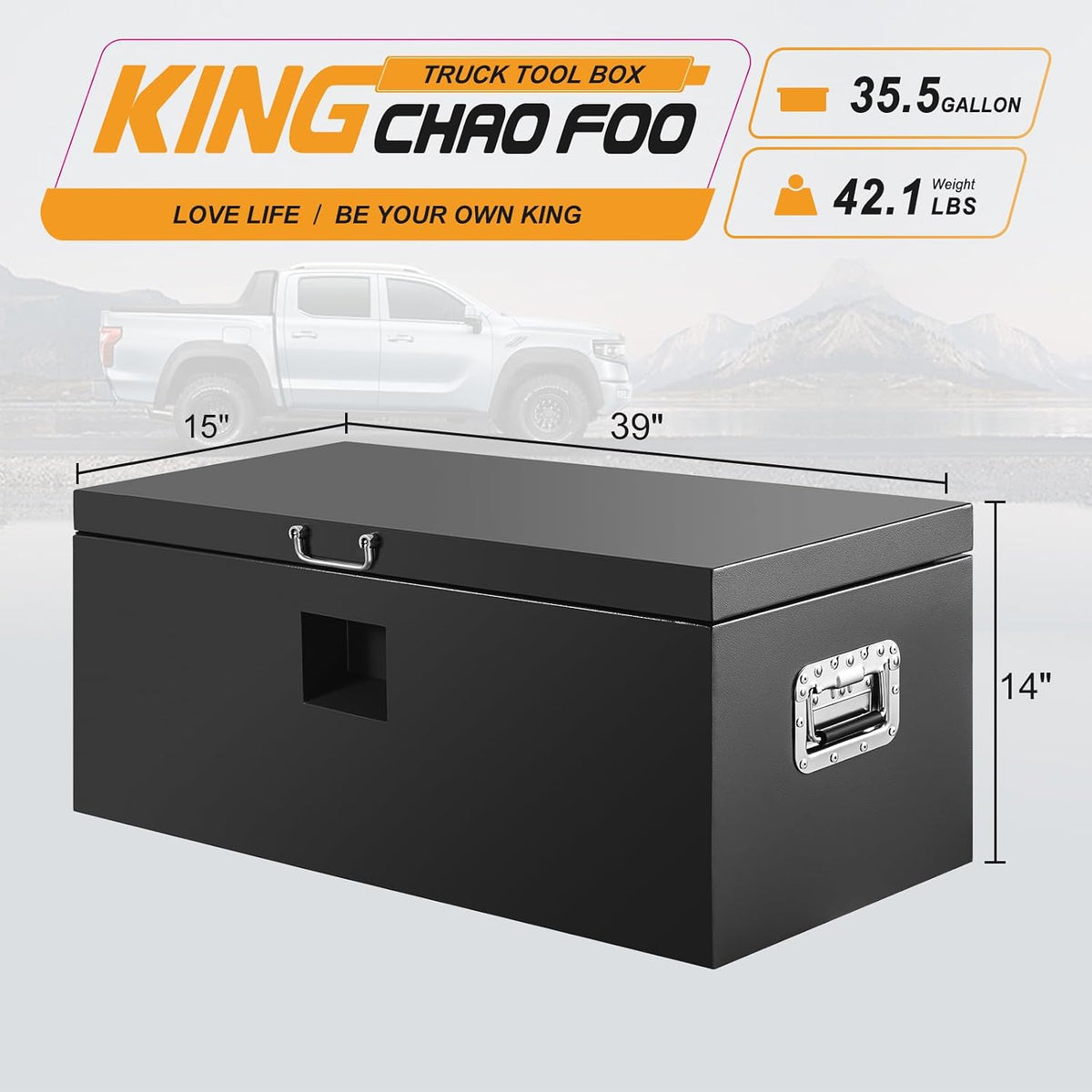 39" Truck Tool Box,Heacy Duty Metal Storage Organizer with Strong locking tongue,Trailer Tongue Box with Safe Hinge, for Truck,Pickup,RV,Garage,Best gift for family and friend,Black Power Coating