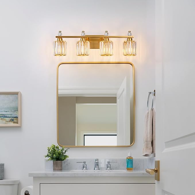 FDPBY Bathroom Vanity Lights 4-Light Gold Modern Crystal Vanity Light Fixtures