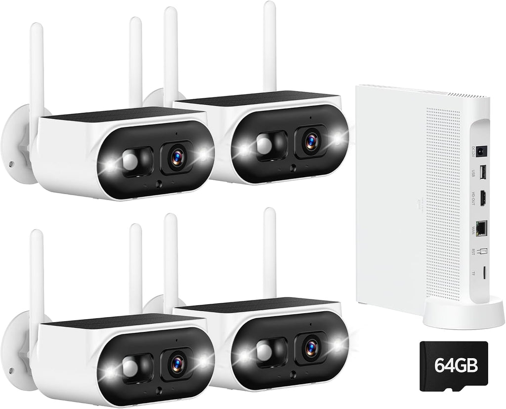 Solar Security Cameras Wireless Outdoor, 4-Camera System with 10CH NVR