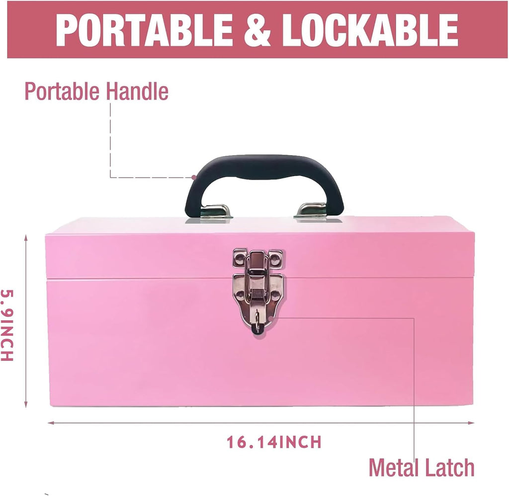 16" pink tool box 18-gauge pink tackle box, package contents