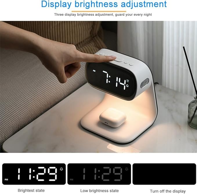 3in1 Multi-Functional Wireless Charging Alarm Clock Smart Night Light Qi