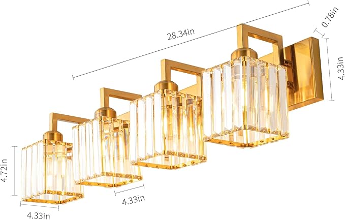 FDPBY Modern Crystal Bathroom Vanity Light 4-Lights Gold Brushed Brass Finish