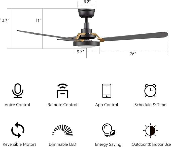 SMAAIR 52 Inch Smart Wifi Ceiling Fans