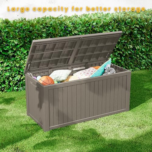 Outdoor Storage Box Waterproof, 150 Gallon Lockable Resin Deck Box Large, Patio Storage Bin for Pool Accessories Cushion Furniture, Garden Tools, UV-Resistant Outside Delivery Grey