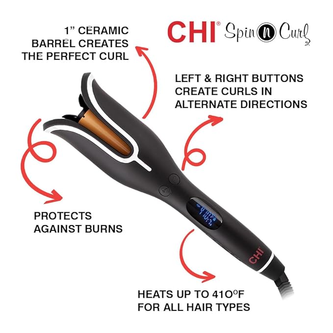 CHI Spin N Curl, Curling Iron For Healthy & Shiny Effortless Curls & Waves