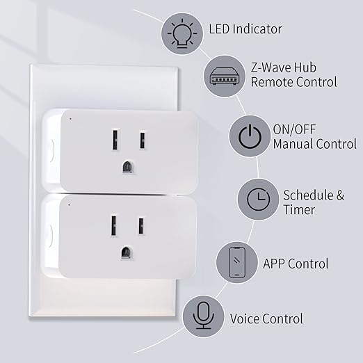 Minoston 800 Zwave Plug Smart Outlet Switch LR, Z-Wave hub Required, Bult in