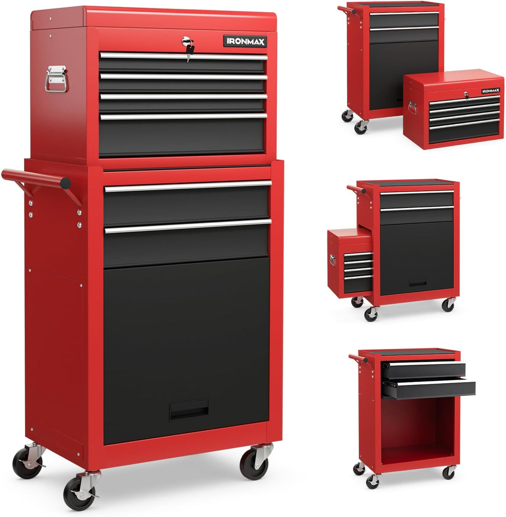 IRONMAX 6 Drawers Rolling Tool Chest, 2 in 1 Detachable Tool Chest