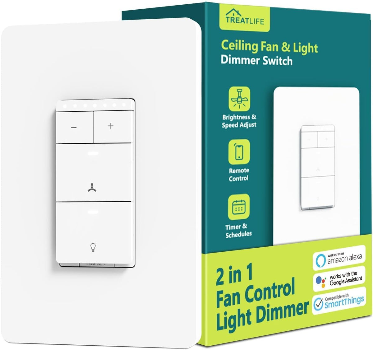 TREATLIFE Smart Ceiling Fan Control and Dimmer Light Switch, 2.4GHz WiFi Only