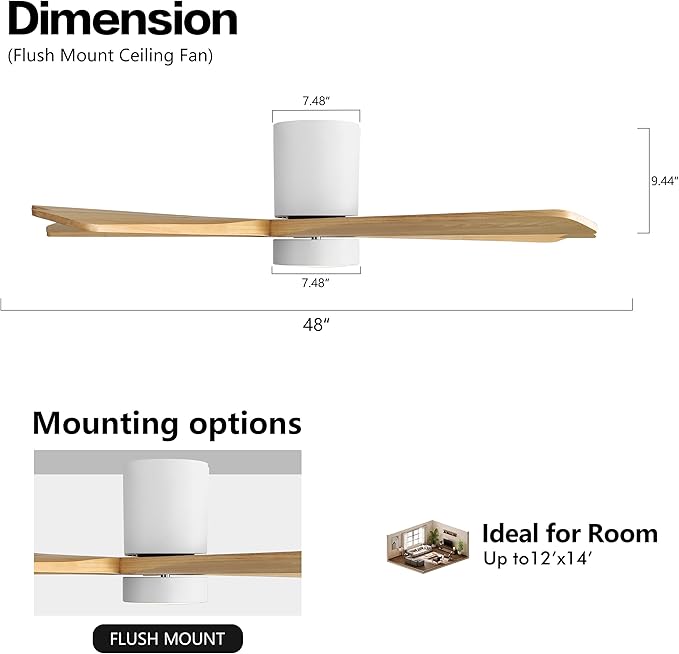WINGBO 48 Inch Flush Mount DC Ceiling Fan