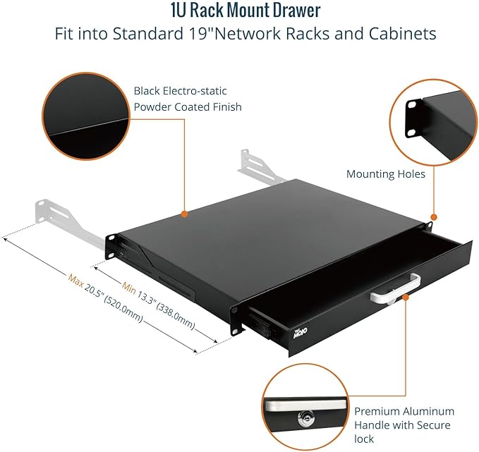 Tecmojo 1U Rack Drawer, Rack Mount Drawer