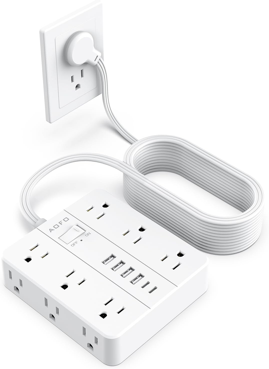 AOFO 20FT Surge Protector Power Strip, 12 AC Outlets