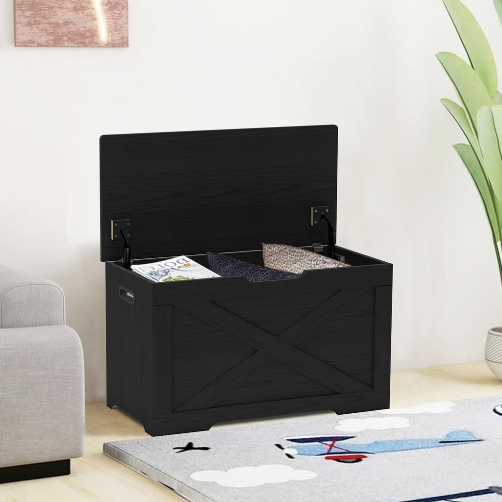 timberer 31.5" storage chest, wooden storage bench, entryway on a desk or shelf