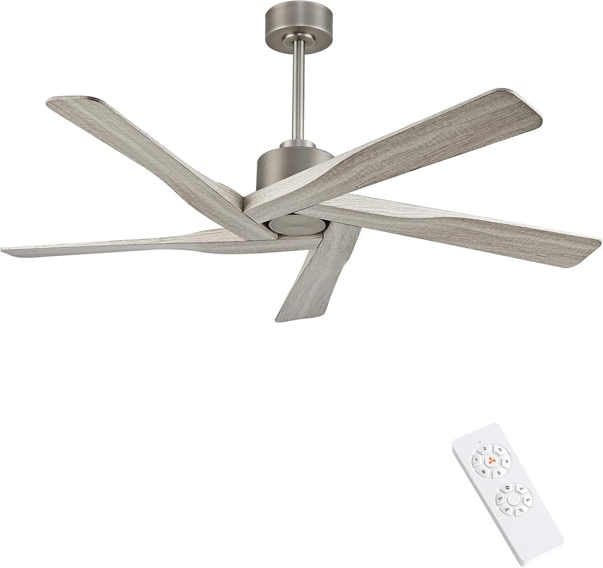 WINGBO 54" ABS DC Ceiling Fan No Light, 5 Blade Wood Grain ABS Ceiling Fan
