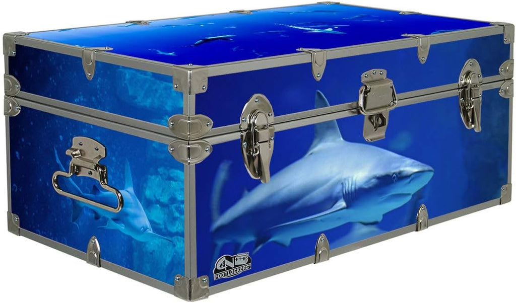 C&N Footlockers Designer Storage Trunks - Animal Themes - 32 x 18 x 13.5 Inches - Durable and Built to Last - Lockable (Sharks)