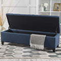 Fabric Storage Ottoman Bench, 51" Navy Blue Storage Bench End of Bed, Entryway Bedroom Benchs with Safety Hinges, Button Tufted Ottoman with Storage for Living Room, Entryway and Hallway