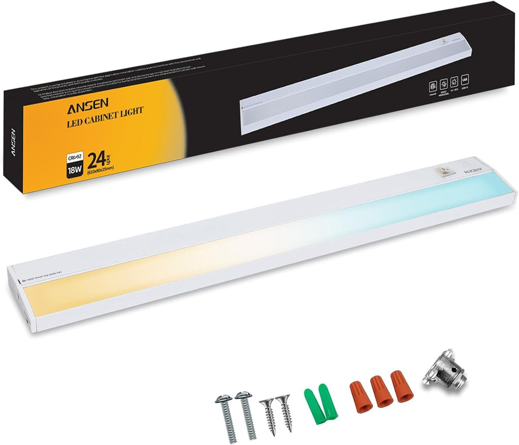 Ansen Hardwired Under Cabinet Lighting, 24in 18W LED Light