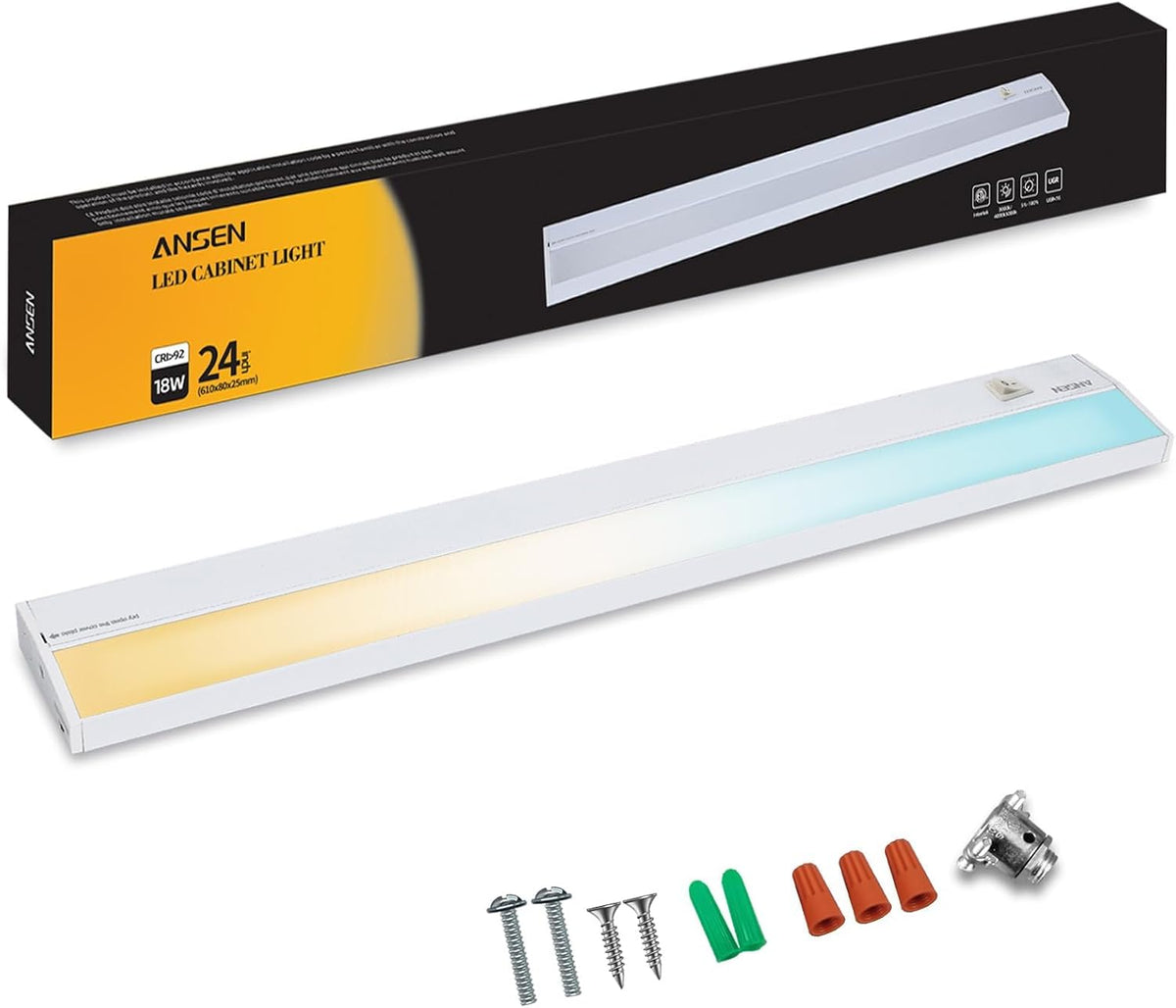 Ansen Hardwired Under Cabinet Lighting, 24in 18W LED Light