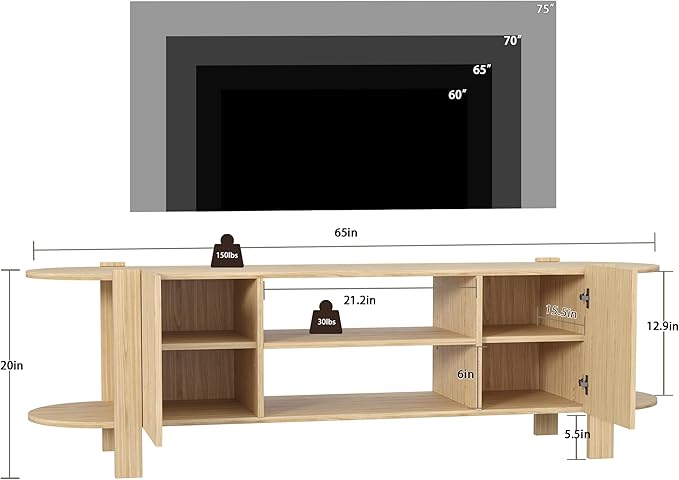 ZOSQUARE 65 Inch TV Stand for Up to 75 inch TVs, Fluted Entertainment Center