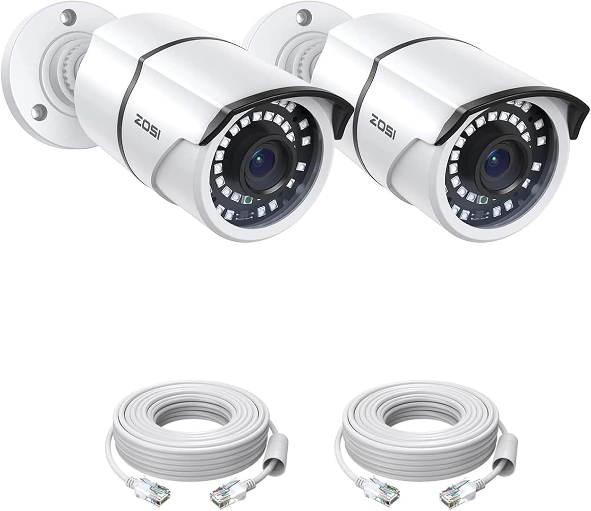 ZOSI 2-Pack 5MP Add-on PoE Security Camera with Ethernet Cables, 120ft Night Vision, IP66 Weatherproof, Outdoor Indoor Home Bullet Camera Only Compatible Same Brand 5MP 4K PoE NVR Systems