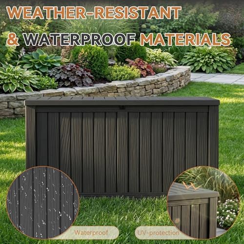 180 Gallon Outdoor Storage Box Waterproof, Resin Lockable Deck Box with Lid, Large Capacity Weatherproof Container for Patio Furniture, Side Table and Cushions (Black, 180 Gallon)