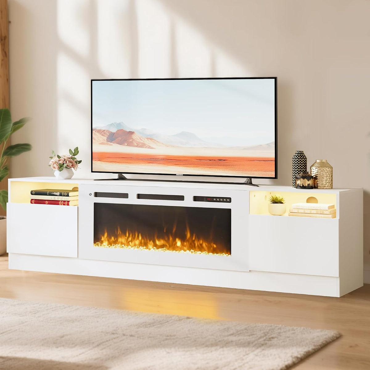 YISUFO 70" TV Stand with 36" Electric Fireplace, Large Modern Media