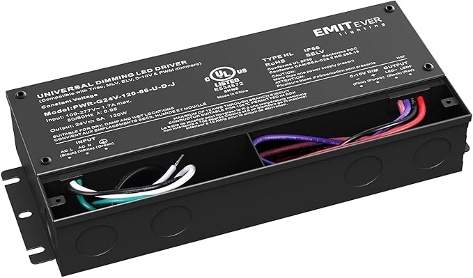 EMITEVER Dimmable Led Driver, 2 Packs 120W AC 110V-277V to DC 24V Transformer