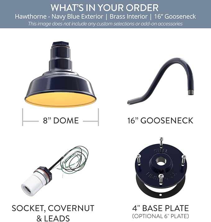 Steel Lighting Co. Hawthorne Barn Light | Outdoor Wall Mounted | 8 inch Dome |