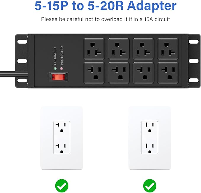 CCCEI 2PCS Heavy Duty Power Strip Surge Protector 20 AMP, 8 Outlets 12 Gauge