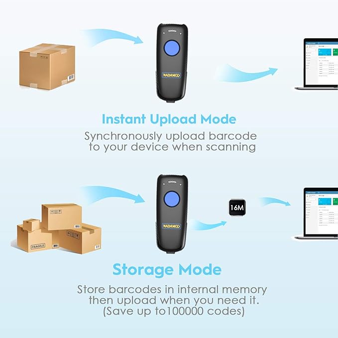 NADAMOO 1D Wireless Barcode Scanner Compatible