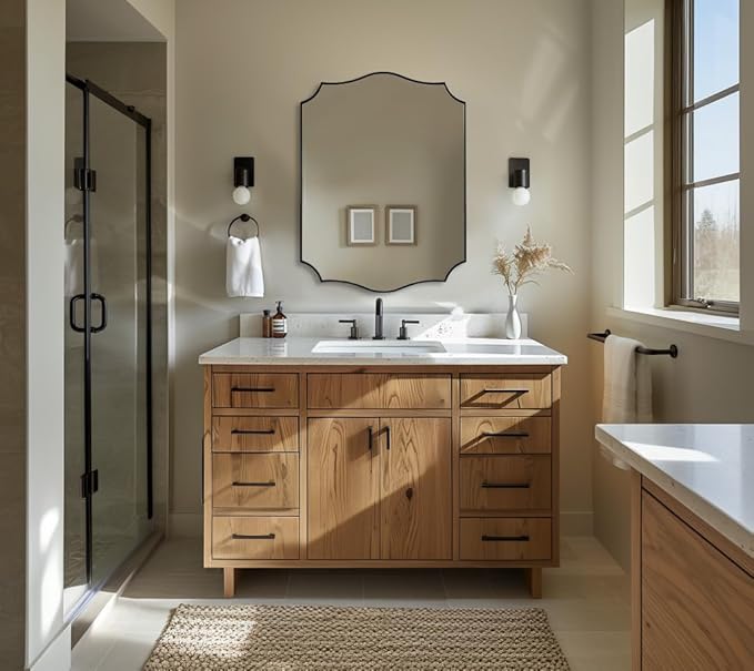 ANDY STAR Matte Black Bathroom Mirror, 24x32 Inch Scalloped Mirror