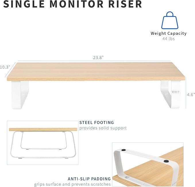 VIVO 24 inch Monitor Stand, Wood and Steel Desktop Riser, Small TV, Ergonomic