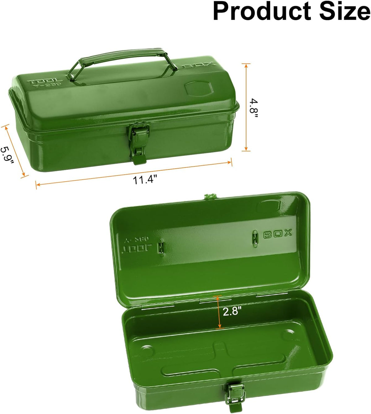 harfington tool box 11.4" portable steel tool box, close-up detail