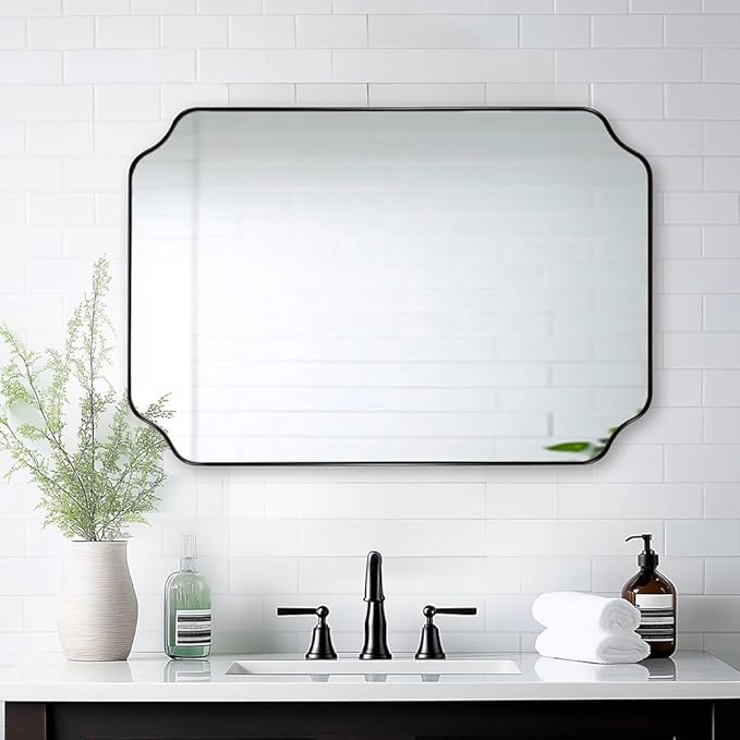 ANDY STAR Black Bathroom Mirror, 22x30 Inch Asymmetrical Mirror, Irregular Wall