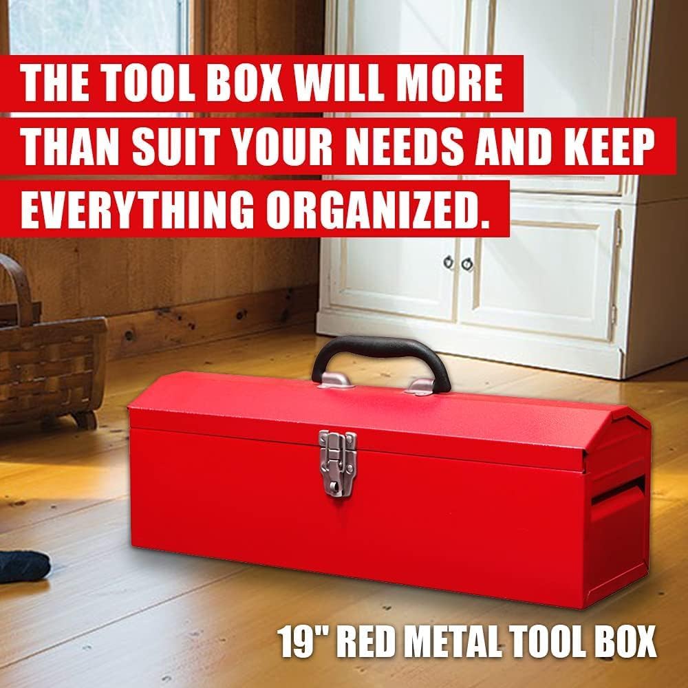 portable tool box, 19in metal tool box, ideal on a desk or shelf