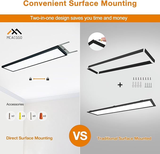 Mcacggo Black 1x4 LED Flat Panel Light Flush Mount 4-Pack, 3000K/4000K/5000K