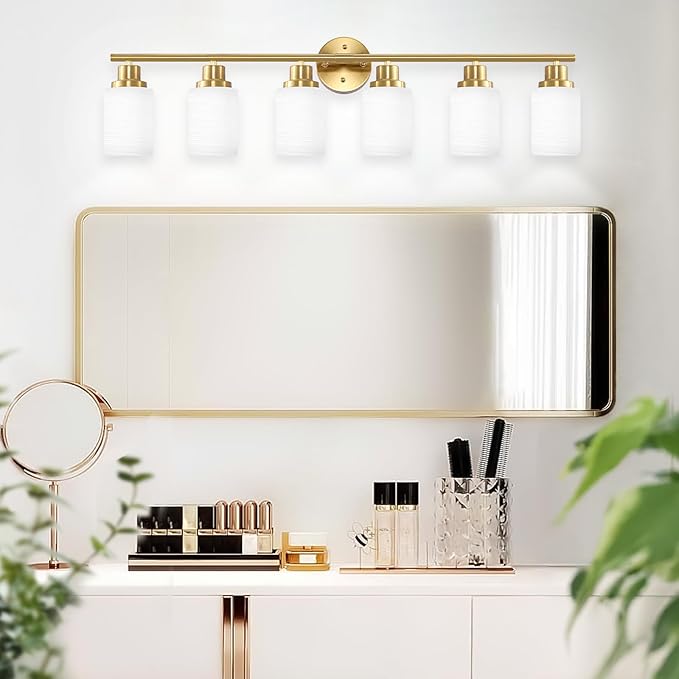 Guliaofo 6-Light Vanity Lights, Brushed Gold Bathroom Light Fixture