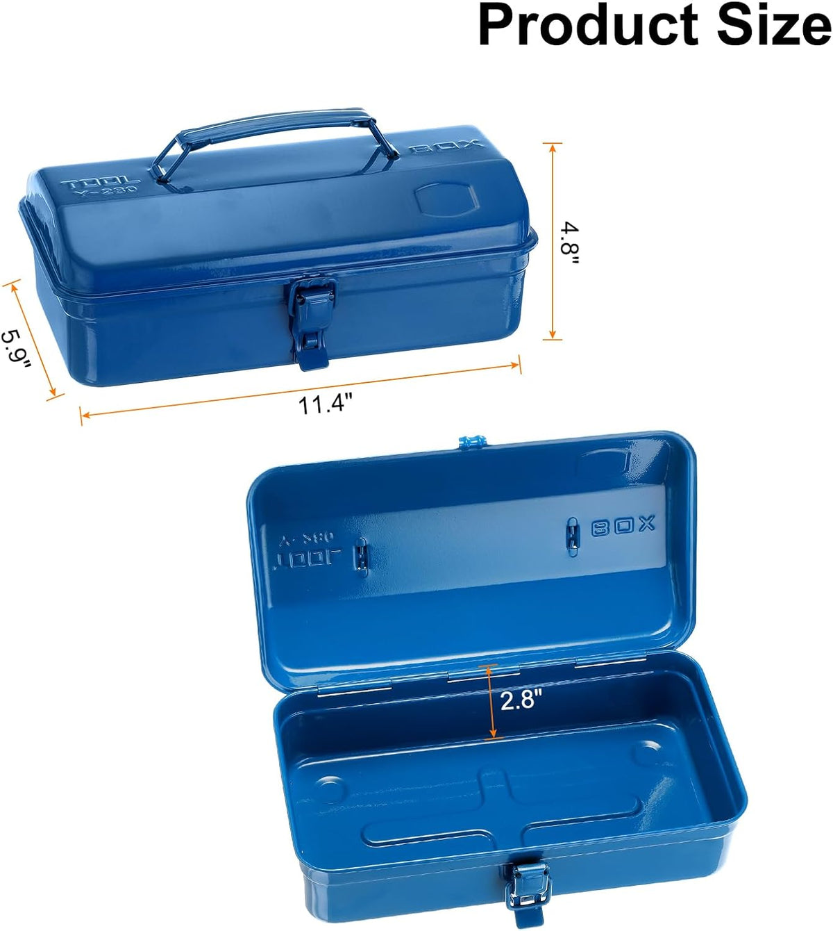 harfington tool box 11.4" portable steel tool box, close-up detail