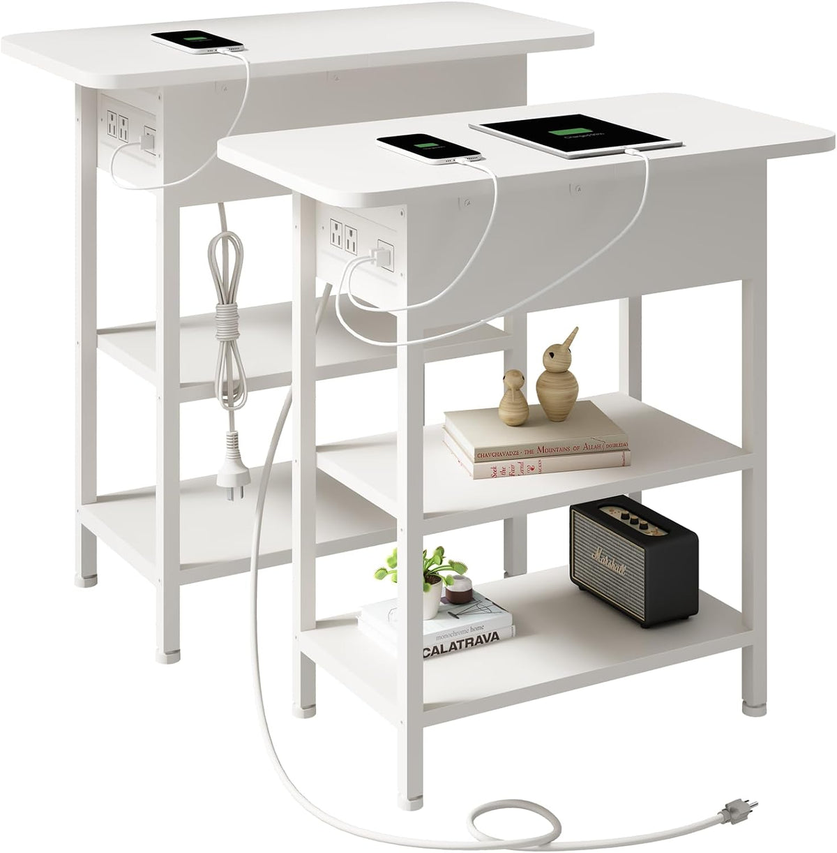 LIDYUK End Table with Charging Station, Nightstands Set of 2