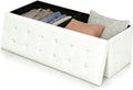 43" Folding Storage Ottoman Bench, Faux Leather Storage Chest, White