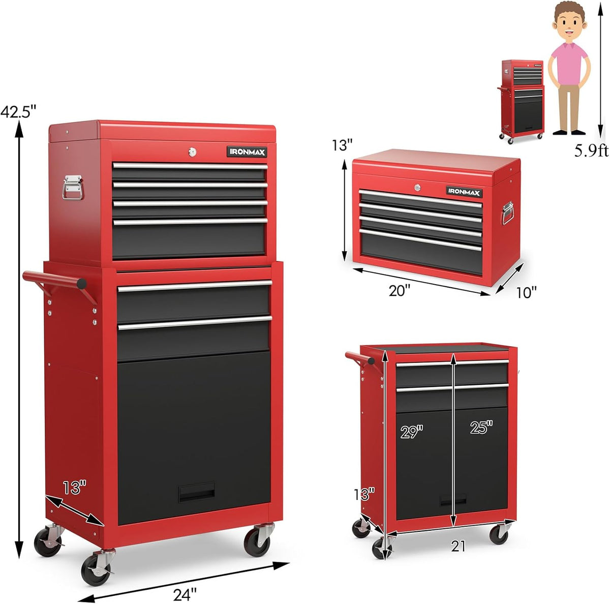 ironmax 6 drawers rolling tool chest, 2 in, close-up detail