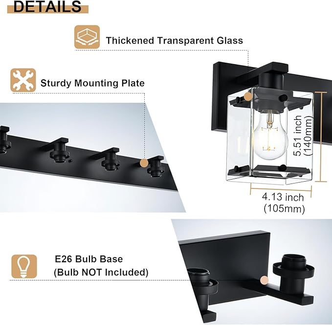 WINSHEN 4-Light Bathroom Vanity Light Fixture, Modern Black Wall Lighting Over
