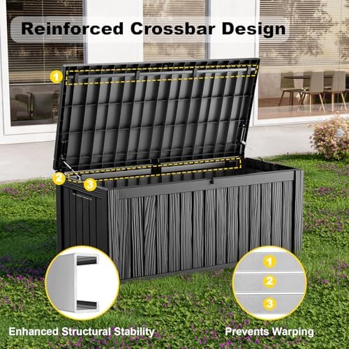 180 Gallon Resin Deck Box, Outdoor Storage Box, Waterproof UV Resistant，Weatherproof Organizer for Patio Furniture Cushions, Pool Accessories, Garden Tools, Indoor & Outdoor Use, Black