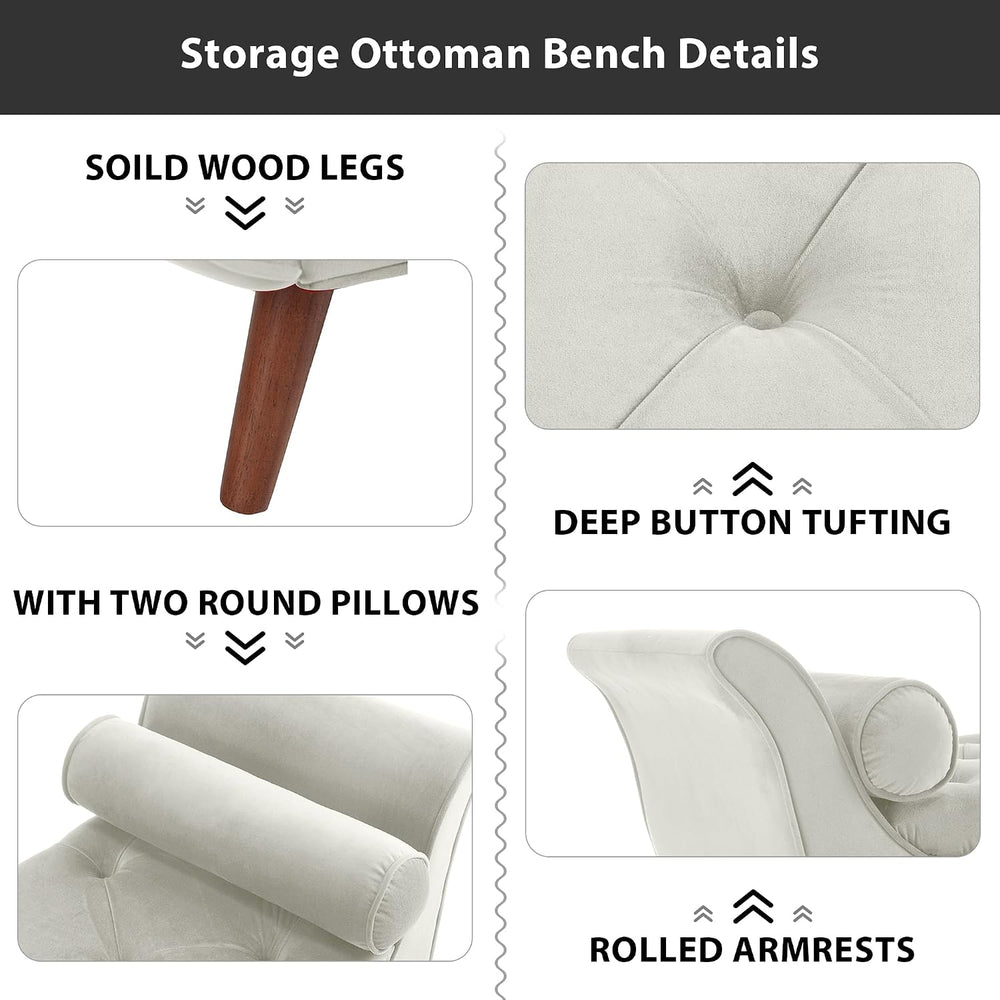 End of Bed Storage Bench for Bedroom, 65" King Size Velvet Storage Bench...