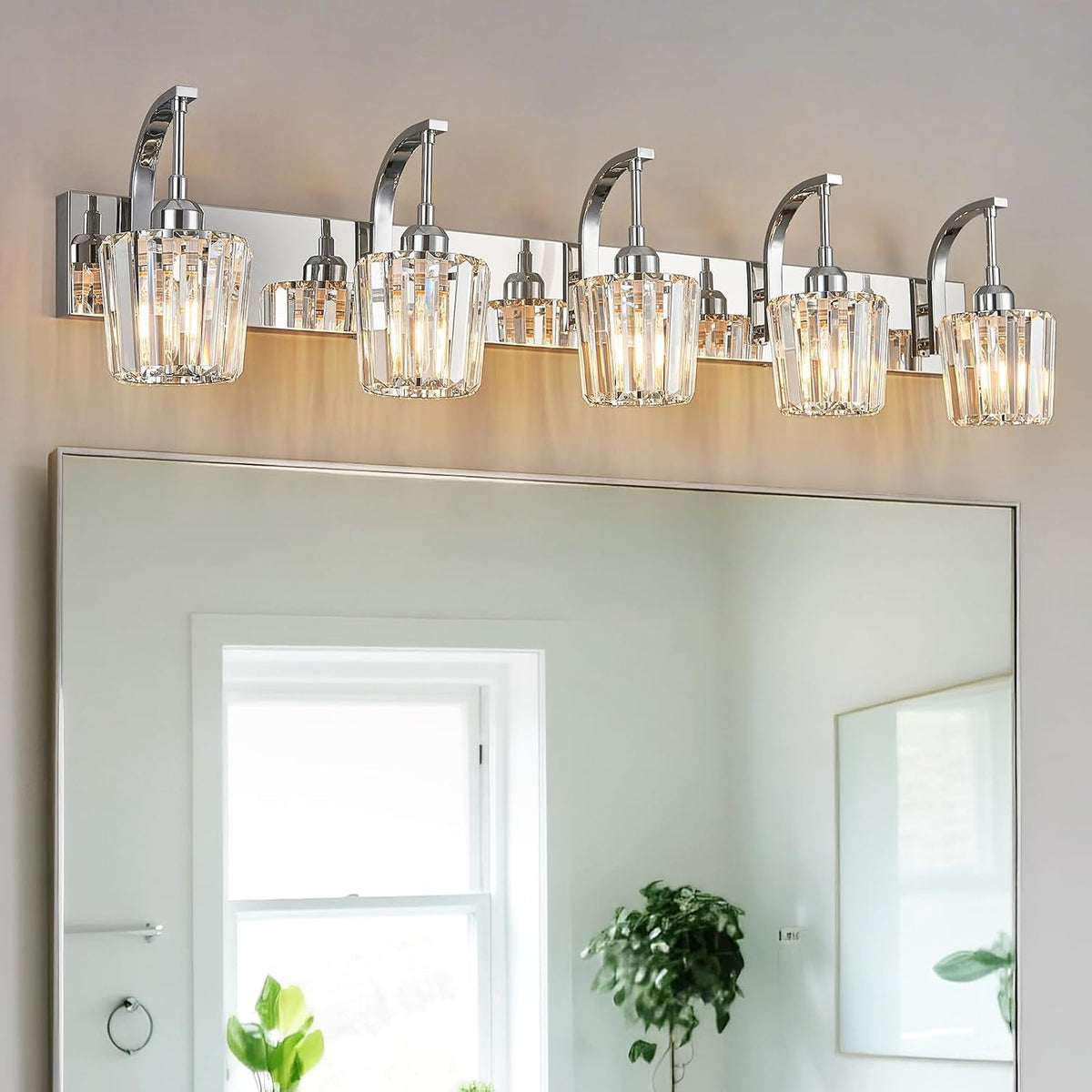 FDPBY Modern Bathroom Vanity Light, 5-Light Chrome Wall Sconce