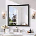 Black Bathroom Mirror 30 x 30 Inch Rectangle Wave Beveled
